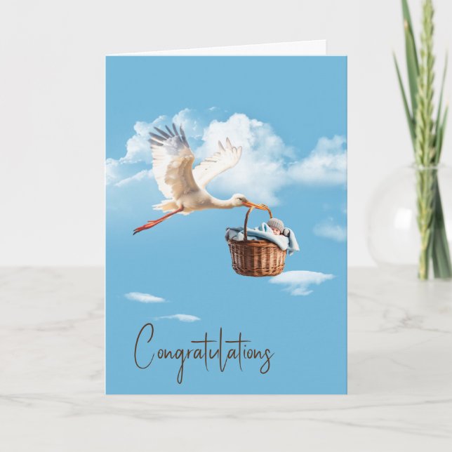 Tarjeta Stork With Baby Boy Felicitaciones (Anverso)