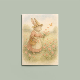 Tarjeta Storybook Bunny with Flowers – Whimsical Woodland 