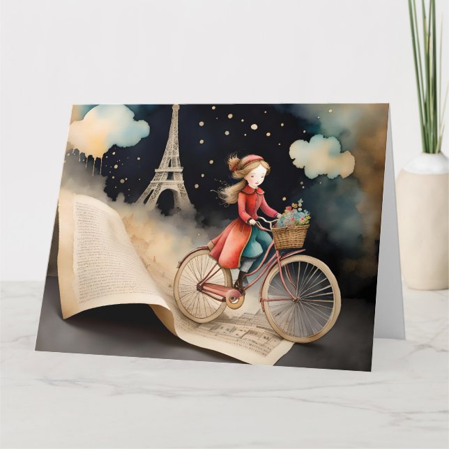 Tarjeta Storybook Watercolor Paris Bicicleta (Anverso)