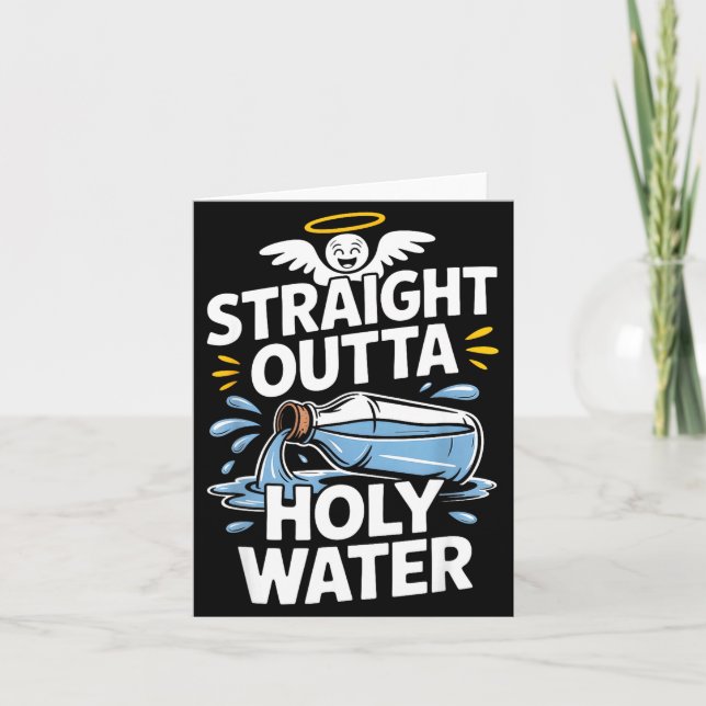 Tarjeta Straight Outta Holy Water Christian Faith Funny Je (Anverso)