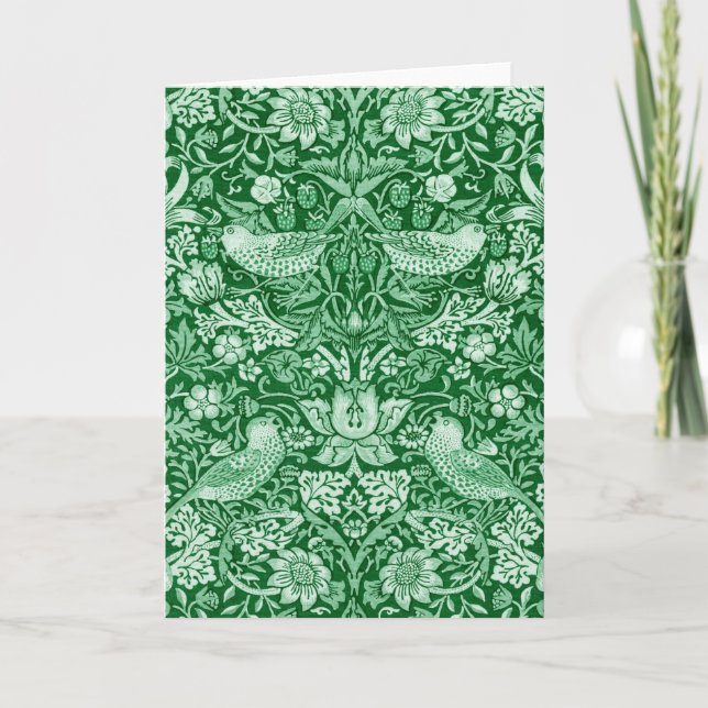 Tarjeta Strawberry Thief Green, William Morris (Anverso)