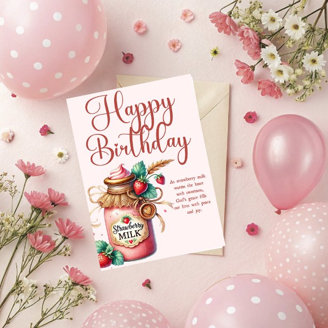 Tarjeta Strawberry Warmth Birthday Christian Card (Personalize this lovely inspirational, Christian Birthday Greeting. )