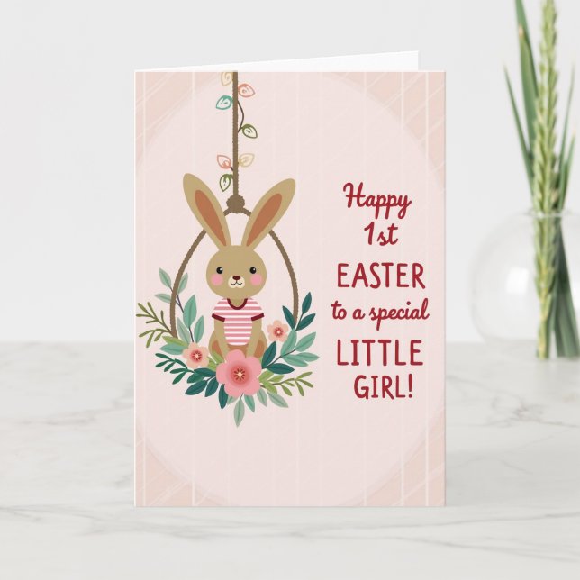 Tarjeta Striped Rabbit Floral Swing Card (Anverso)