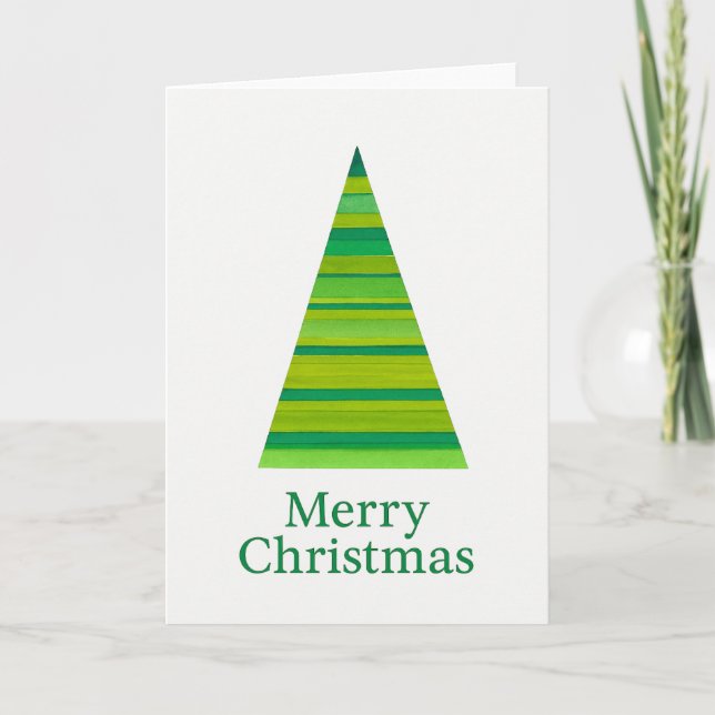 Tarjeta Striped Watercolor Christmas Tree (Anverso)