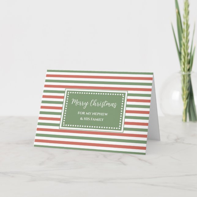 Tarjeta Stripes Sobrino y Feliz Navidad a la Familia (Anverso)