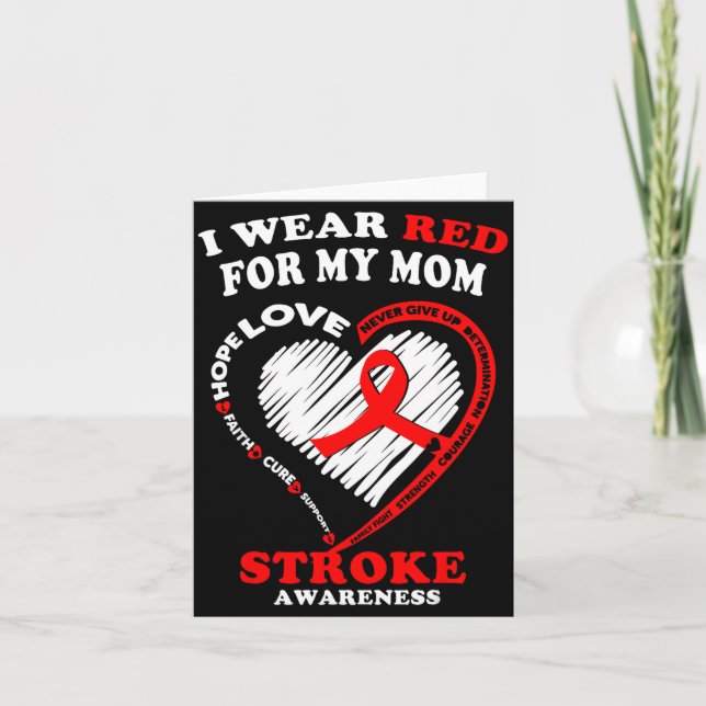 Tarjeta Stroke Awareness - I Wear Red For My Mom  (Anverso)