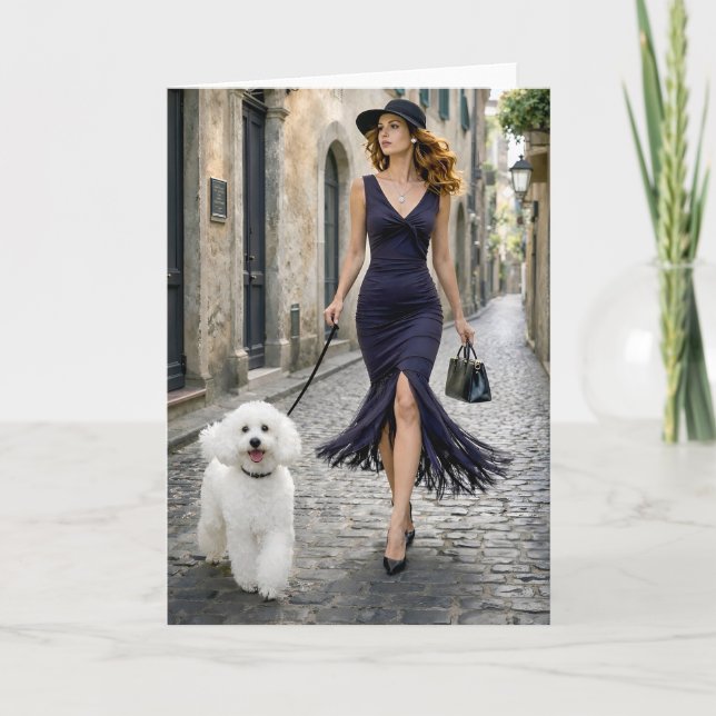 Tarjeta Strolling Italy, Poodle Blank Card (Anverso)