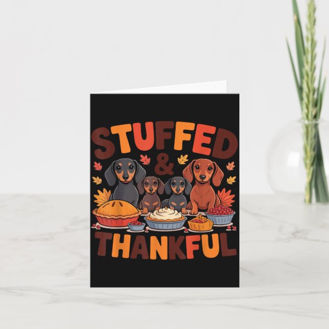 Tarjeta Stuffed And Thankful Dachshund Funny Thanksgiving  (Anverso)