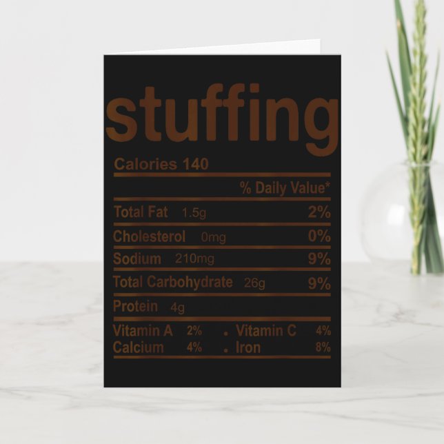 Tarjeta Stuffing Nutrition Facts Funny Thanksgiving Food C (Anverso)