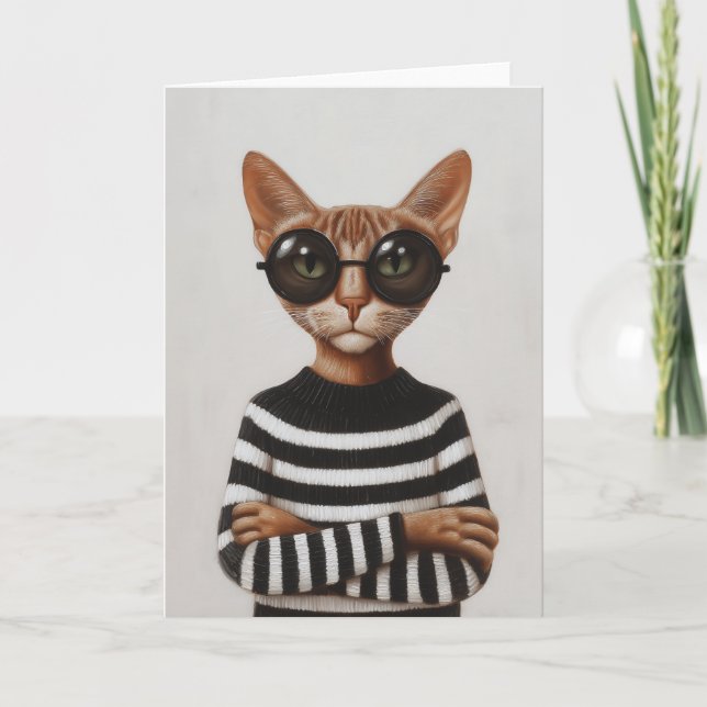 Tarjeta Stylish Cat With Round Glasses (Anverso)