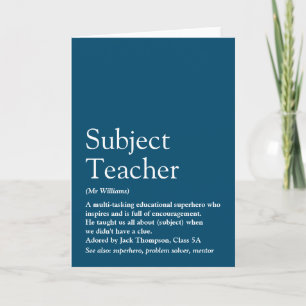 Tarjeta Su definición de profesor Diversión tipográfica Az