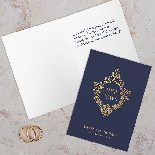 Tarjeta Su marido promete a su Boda Escudo Blue Faux Gold  (Subido por el creador)