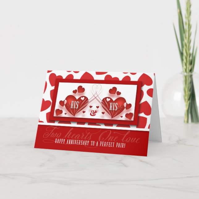Tarjeta Su y su Boda aniversario dos corazones rojos (Anverso)