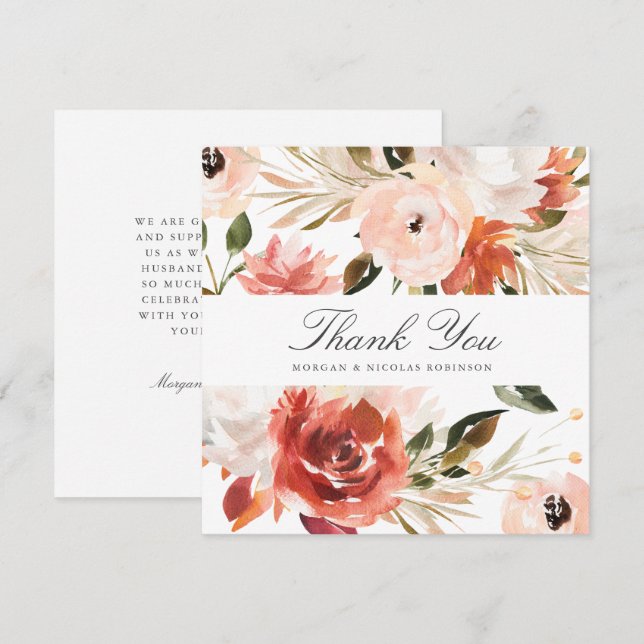 Tarjeta Suave Plaza Floral Roja y Blanca Gracias (Anverso / Reverso)