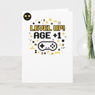Tarjeta Subir de Nivel Edad +1 Cumpleaños divertido de j