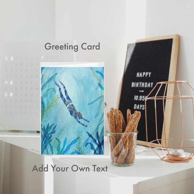Tarjeta Submarinismo, buceo con tubo, bajo el mar, pintura (Diving, Snorkeling, Under the Sea, Ocean Painting Greeting Card Enter Your Own Text #diver #scuba )