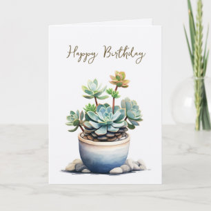 Tarjeta Suculenta planta con piedra Cumpleaños
