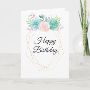 Tarjeta Suculentas Modernas Rosa y Verde Acuarela Cumpleañ