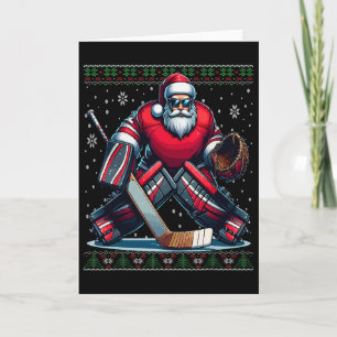 Tarjeta Sudadera fea de Navidad de portero de hockey de Sa