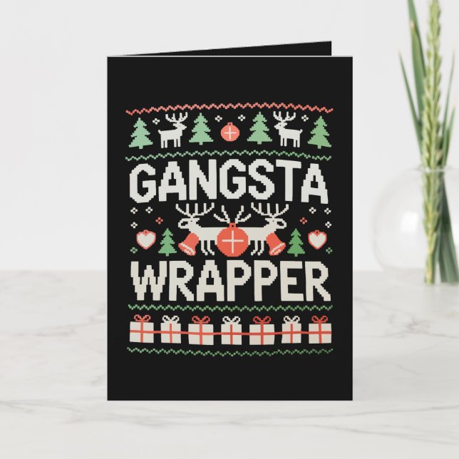 Tarjeta Sudadera fea de Navidad Gangsta Wrapper Xmas (Anverso)
