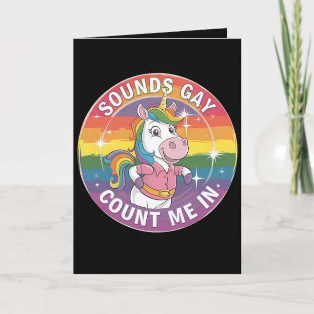 Tarjeta Suena Gay Me Cuenta En Unicorn Rainbow LGBTQ (Anverso)