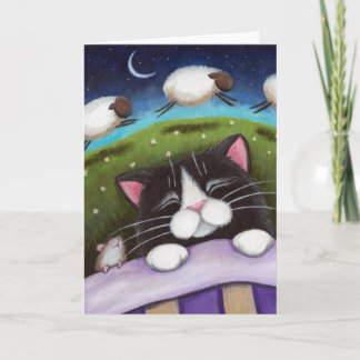 Tarjeta Sueño de oveja con gato y ratón durmiente - Tarjet