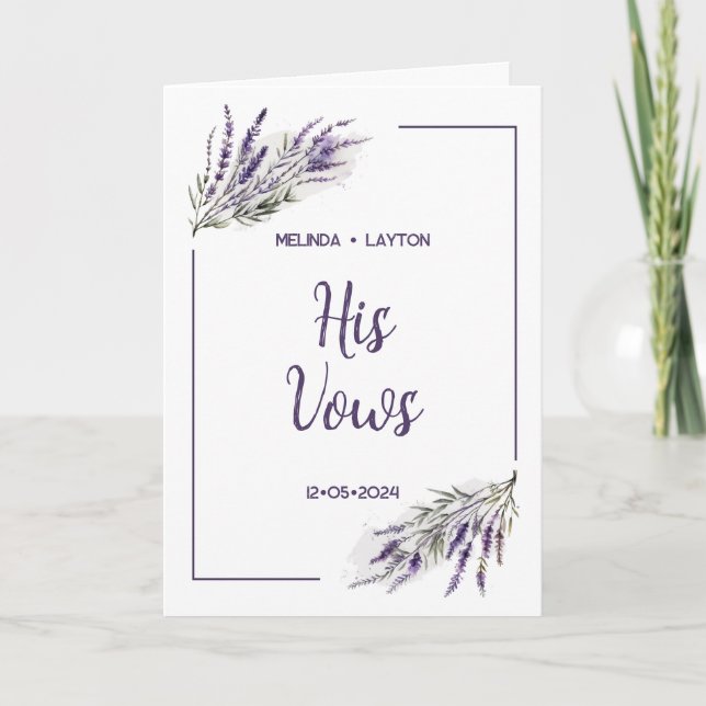 Tarjeta Sueños de lavanda: acuarela de su Boda promete car (Anverso)