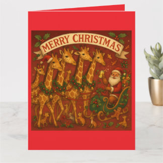Tarjeta Sueños de Navidad - Santa y Jirafas