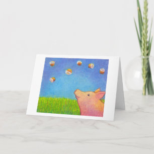 Tarjeta Sueños del cerdo del arte adorable del creyón de