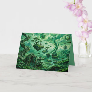 Tarjeta Sueños Esmeralda Paisaje Surrealista Tonos de Verd