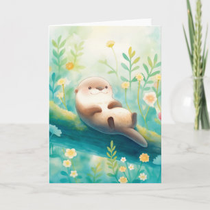 Tarjeta Sueños Florales y Refugio Acogedor de Nutria en Ra