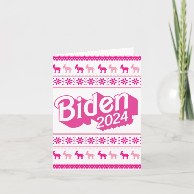 Tarjeta Suéter de Navidades rosados Biden 2024 (Anverso)