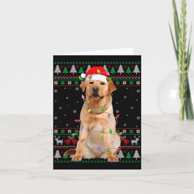 Tarjeta Suéter feo de Navidad con luces para perro Labrado (Anverso)