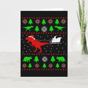 Tarjeta Suéter feo de Navidad de dinosaurio para adultos y