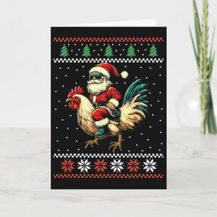 Tarjeta Suéter feo de Navidad de granjero con Santa montan