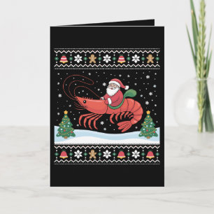 Tarjeta Suéter feo de Navidad de Santa montando langosta X