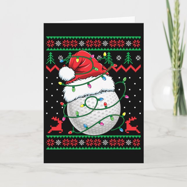 Tarjeta Suéter feo de Navidad divertido de golf para mujer (Anverso)