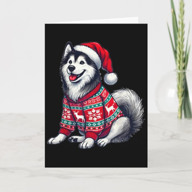 Tarjeta Suéter feo de perro Husky Siberiano con sombrero d (Anverso)