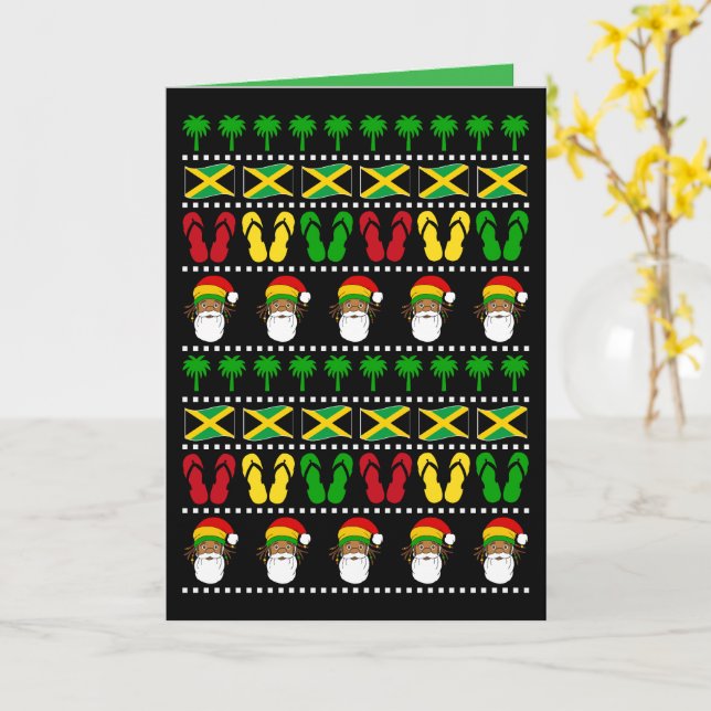 Tarjeta Suéter feo jamaicano de Navidad Rasta (flor amarilla)