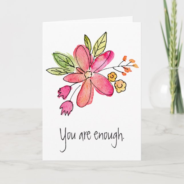 Tarjeta Suficiente Flor Rosa Acuarela (Anverso)