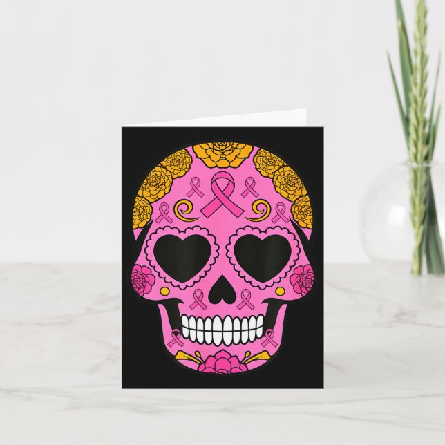 Tarjeta Sugar Skull Breast Cancer Awareness Nk Ribbon Cala (Anverso)
