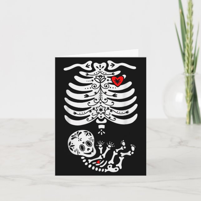 Tarjeta Sugar Skull Skeleton Halloween Pregnancy Annouceme (Anverso)