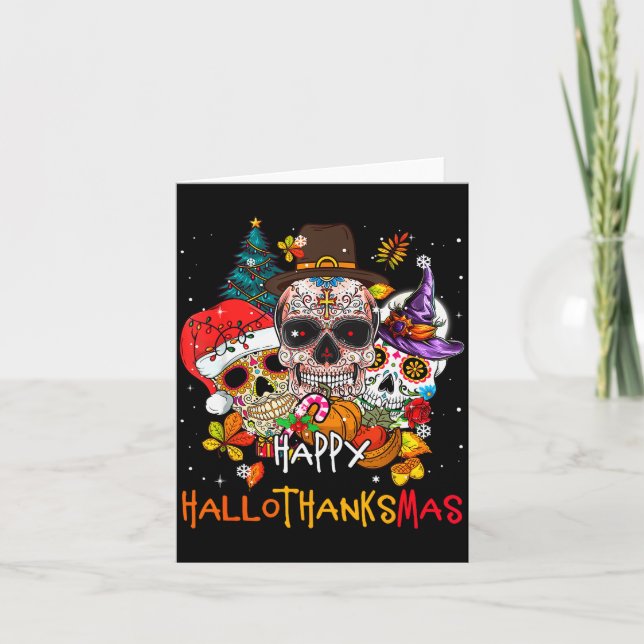 Tarjeta Sugar-skull Skeleton Halloween Xmas Happy Hallotha (Anverso)