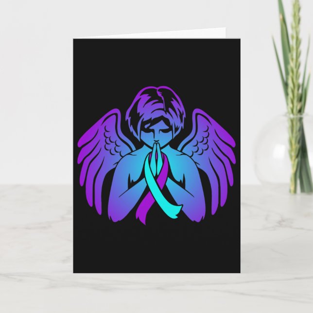 Tarjeta Suicide Awareness Wings Angel Ribbon Happy Support (Anverso)