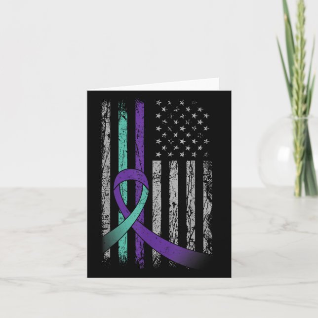 Tarjeta Suicide Prevention Awareness America Flag Teal Pur (Anverso)