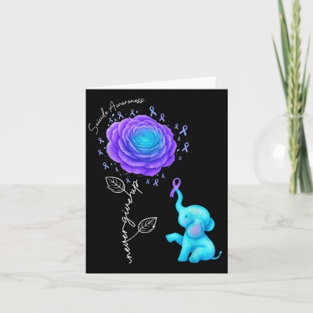 Tarjeta Suicide Prevention Teal Purple Flower Elephant Rib (Anverso)