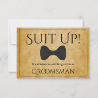 Suit Up Be My Groomsman Faux Parchter Card