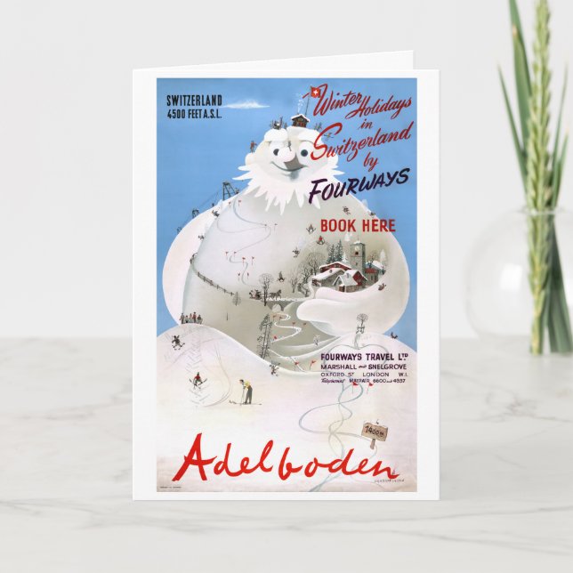 Tarjeta Suiza Adelboden Vintage Travel Poster (Anverso)