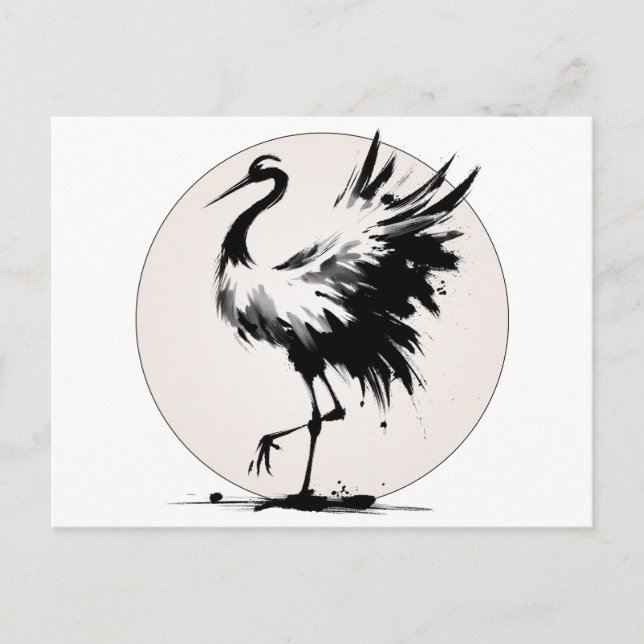 Tarjeta Sumi-e Crane (Anverso)