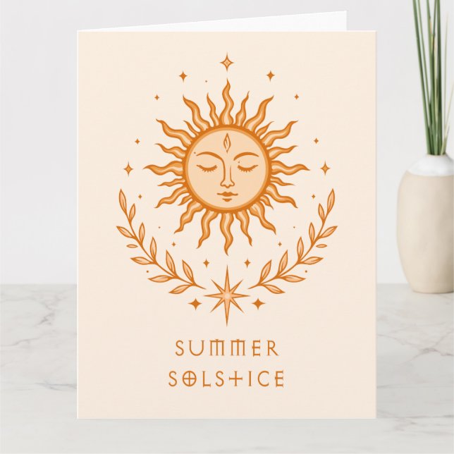 Tarjeta Summer Solstice Celestial Sun Face Botanical Art (Anverso)
